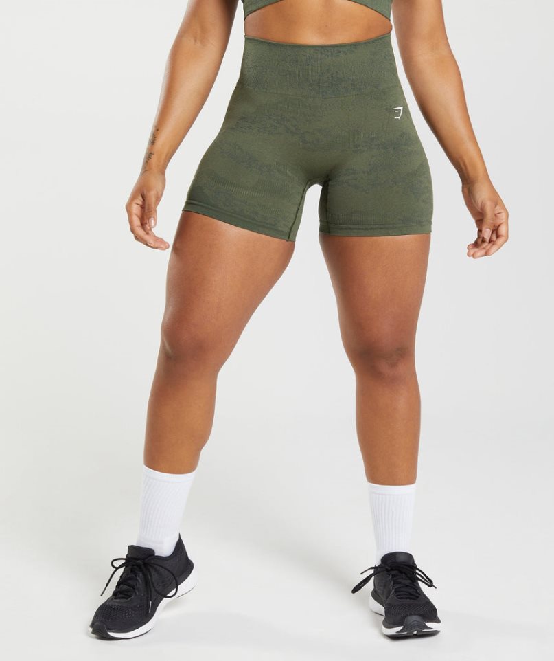 Women\'s Gymshark Adapt Camo Seamless Shorts Olive | CA N65D7A